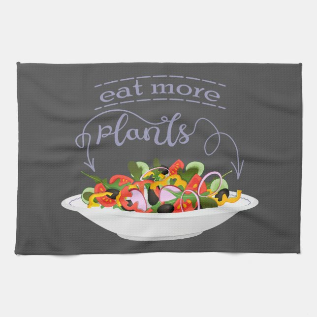 Eat more plants fresh salad motivation lettering tea towel (Horizontal)