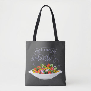 Eat more plants fresh salad motivation lettering tote bag
