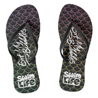 "Eat My Bubbles" Black/Rainbow scales Swim Life Thongs
