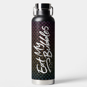 "Eat My Bubbles" Black/Rainbow scales Swim Life Water Bottle