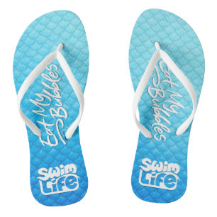 "Eat My Bubbles" Blue scales Swim Life Thongs