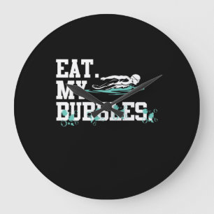 Eat My Bubbles Funny Swimming Gift Swim Design Large Clock