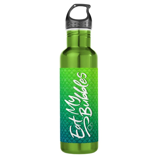 "Eat My Bubbles" Green/Teal scales Swim Life 710 Ml Water Bottle (Front)