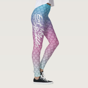"Eat My Bubbles" Teal/Pink/Foam scales Swim Life Leggings