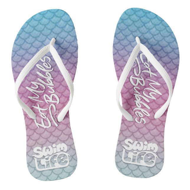 "Eat My Bubbles" Teal/Pink/Foam scales Swim Life Thongs (Footbed)
