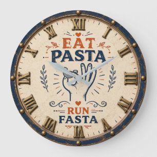 Eat Pasta Run Fasta Funny Italian Kitchen Decor Large Clock
