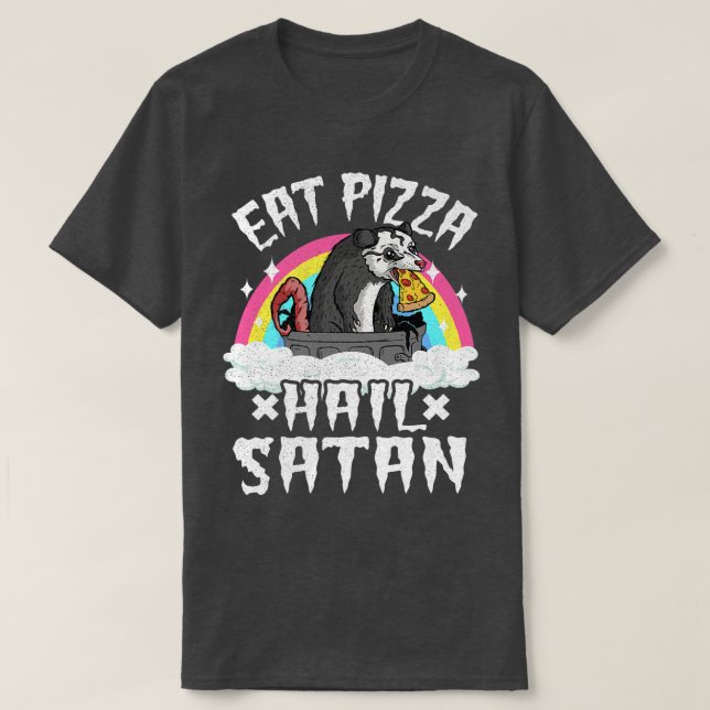 Eat Pizza Hail Satan Opossum Punk Band Death Metal T-Shirt (Design Front)