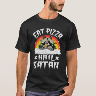 Eat Pizza Hail Satan Racoon Rainbow Kids Funny De T-Shirt