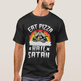 Eat Pizza Hail Satan Racoon Rainbow Kids Funny De T-Shirt