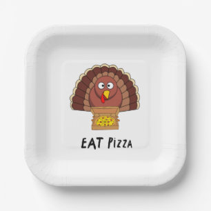 Eat Pizza With Thanksgiving Turkey    Paper Plate