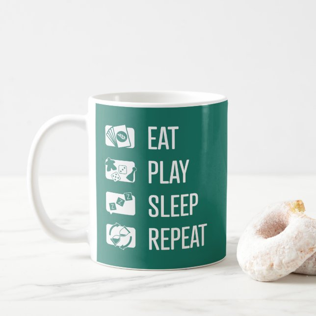 Eat-Play-Sleep-Repeat Board Games White Art Mug (With Donut)