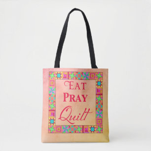 Eat Pray Quilt Colourful Patchwork MultiColor Bloc Tote Bag