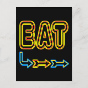 Eat Retro Neon Sign Art Postcard