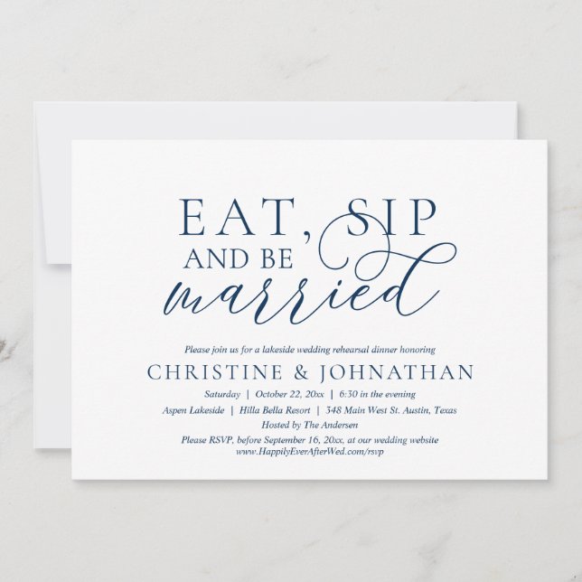 Eat, Sip And Be Married, Wedding Rehearsal Party I Invitation (Front)