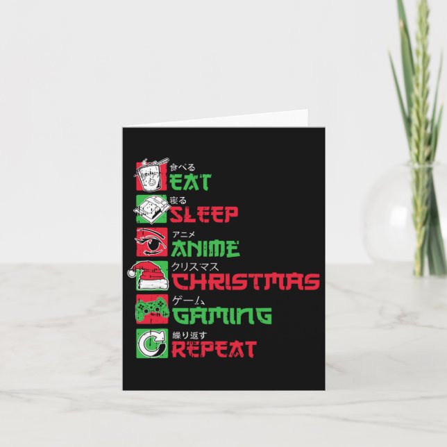 Eat Sleep Anime Gaming Christmas Pajama X-mas Holi Card (Front)