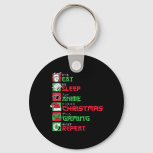Eat Sleep Anime Gaming Christmas Pajama X-mas Holi Key Ring