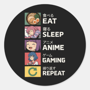 Eat Sleep Anime Gaming Repeat Classic Round Sticker