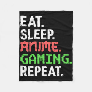Eat Sleep Anime Gaming Repeat Funny Gamer Anime Vi Fleece Blanket