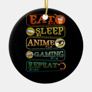 Eat Sleep Anime Gaming Repeat Gamer Japanese Video Ceramic Ornament