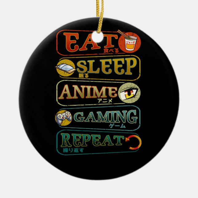 Eat Sleep Anime Gaming Repeat Gamer Japanese Video Ceramic Ornament (Front)