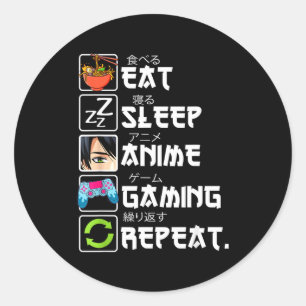 Eat Sleep Anime Gaming Repeat Gamer Men Teen Boy A Classic Round Sticker