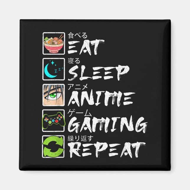Eat Sleep Anime Gaming Repeat Gamer Men Teen Boy A Magnet (Front)