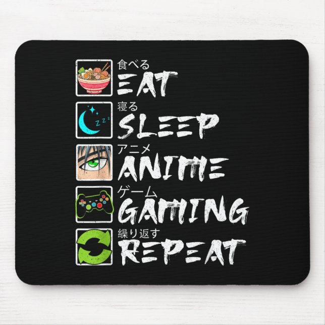 Eat Sleep Anime Gaming Repeat Gamer Men Teen Boy A Mouse Pad (Front)