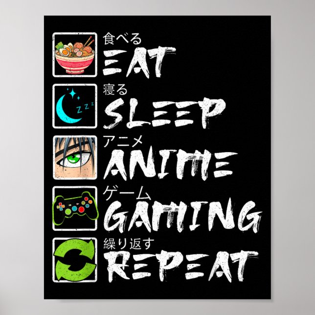 Eat Sleep Anime Gaming Repeat Gamer Men Teen Boy A Poster (Front)