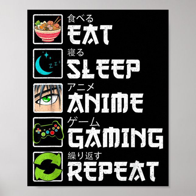 Eat Sleep Anime Gaming Repeat Gamer Men Teen Boy A Poster (Front)