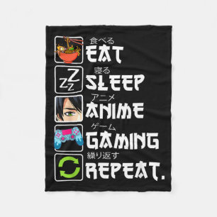 Eat Sleep Anime Gaming Repeat Gamer Men Teen Boy G Fleece Blanket