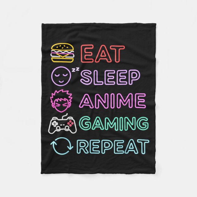 Eat Sleep Anime Gaming Repeat Gamer Men Teen Boy G Fleece Blanket (Front)