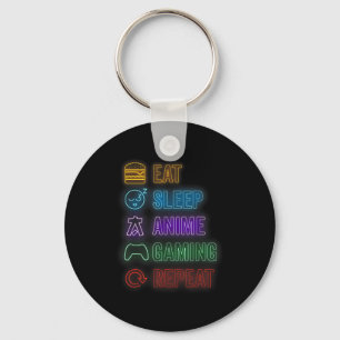 Eat Sleep Anime Gaming Repeat Gamer Men Teen Boy G Key Ring