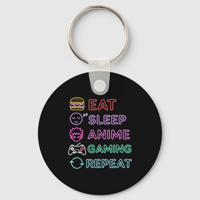 Eat Sleep Anime Gaming Repeat Gamer Men Teen Boy G Key Ring (Front)