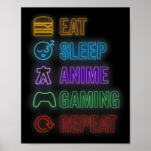 Eat Sleep Anime Gaming Repeat Gamer Men Teen Boy G Poster