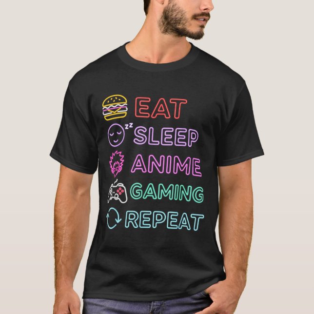 Eat Sleep Anime Gaming Repeat Gamer Men Teen Boy G T-Shirt (Front)