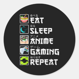 Eat Sleep Anime Gaming Repeat Kawaii Otaku Anime M Classic Round Sticker