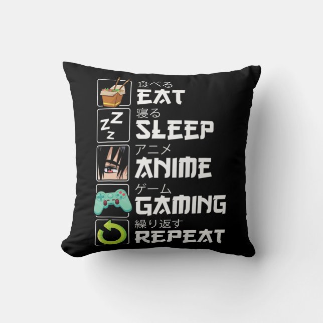 Eat Sleep Anime Gaming Repeat Kawaii Otaku Anime M Cushion (Front)
