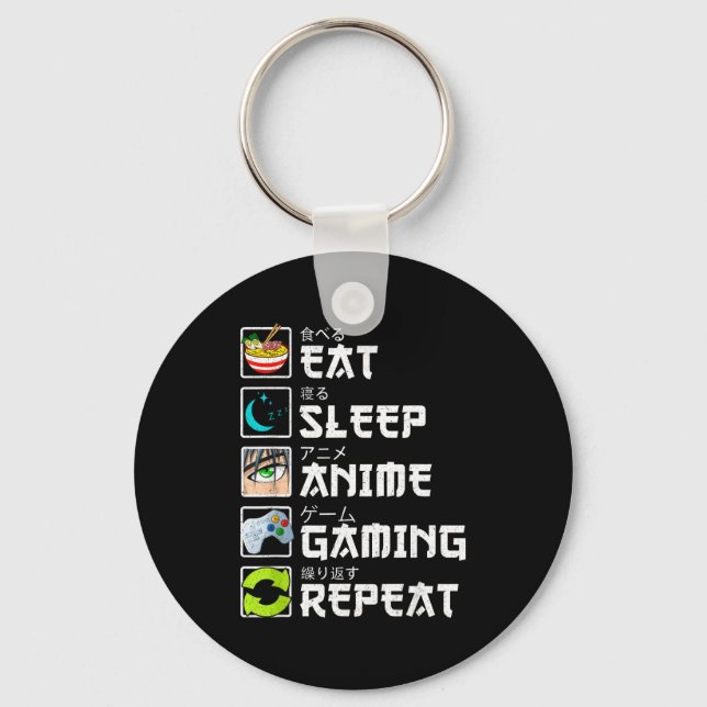 Eat Sleep Anime Gaming Repeat Kawaii Otaku Anime M Key Ring (Front)