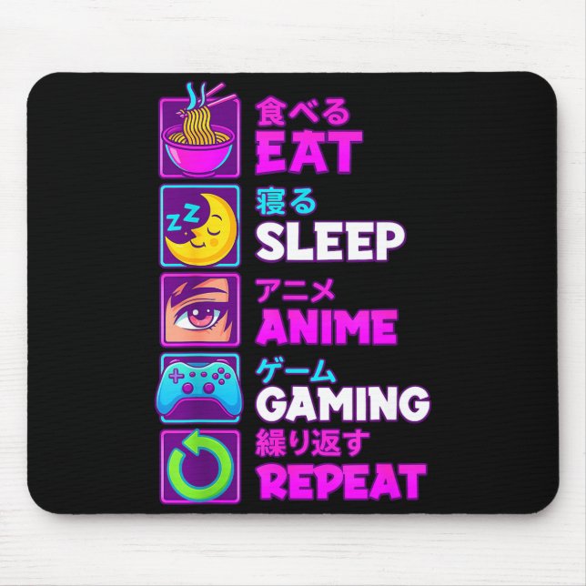 Eat Sleep Anime Gaming Repeat Kawaii Otaku Anime M Mouse Pad (Front)