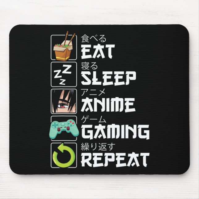 Eat Sleep Anime Gaming Repeat Kawaii Otaku Anime M Mouse Pad (Front)