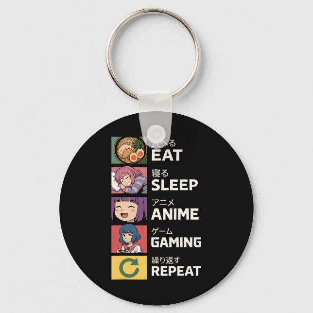Eat Sleep Anime Gaming Repeat  Key Ring (Front)