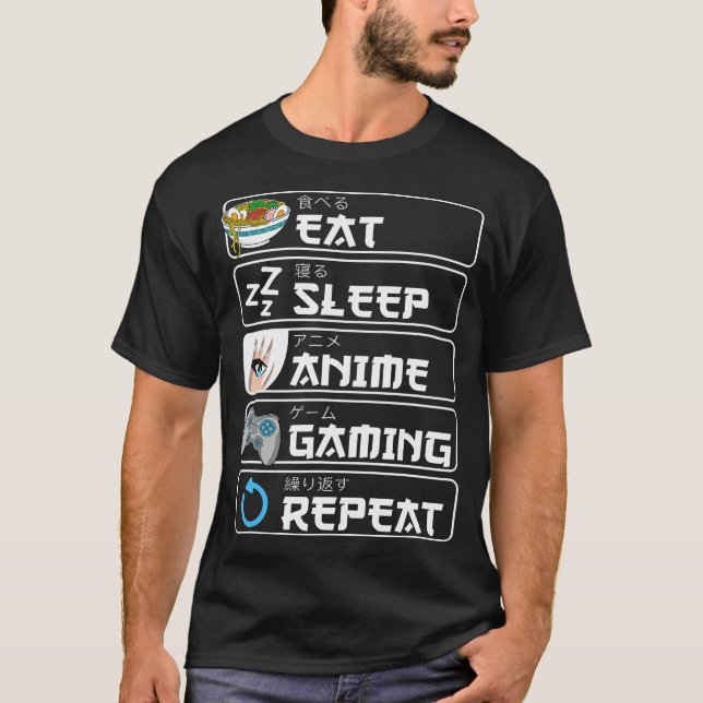 Eat Sleep Anime Gaming Repeat Otaku Anime Manga T-Shirt (Front)