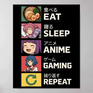 Eat Sleep Anime Gaming Repeat Poster