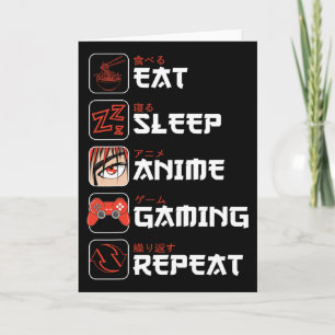Eat Sleep Anime Gaming Repeat Shirt Teen Boys Kids Card