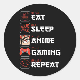 Eat Sleep Anime Gaming Repeat Shirt Teen Boys Kids Classic Round Sticker