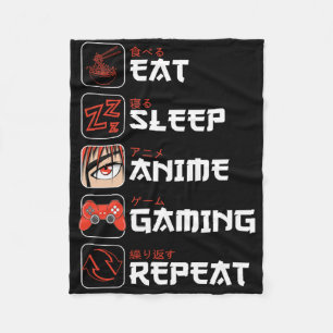 Eat Sleep Anime Gaming Repeat Shirt Teen Boys Kids Fleece Blanket