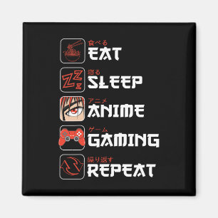 Eat Sleep Anime Gaming Repeat Shirt Teen Boys Kids Magnet