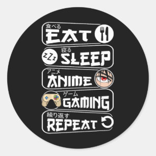 Eat Sleep Anime Gaming Shirt Repeat Kawaii Anime G Classic Round Sticker