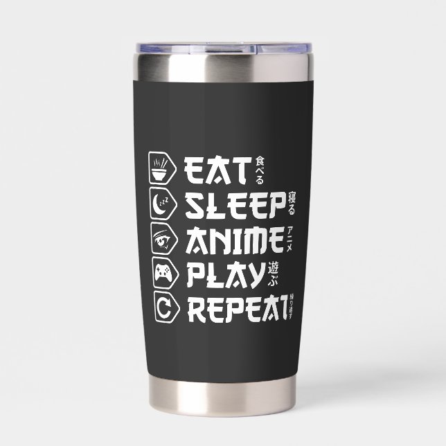 Eat Sleep Anime Play Repeat Otaku Anime Lifestyle Insulated Tumbler (Front)