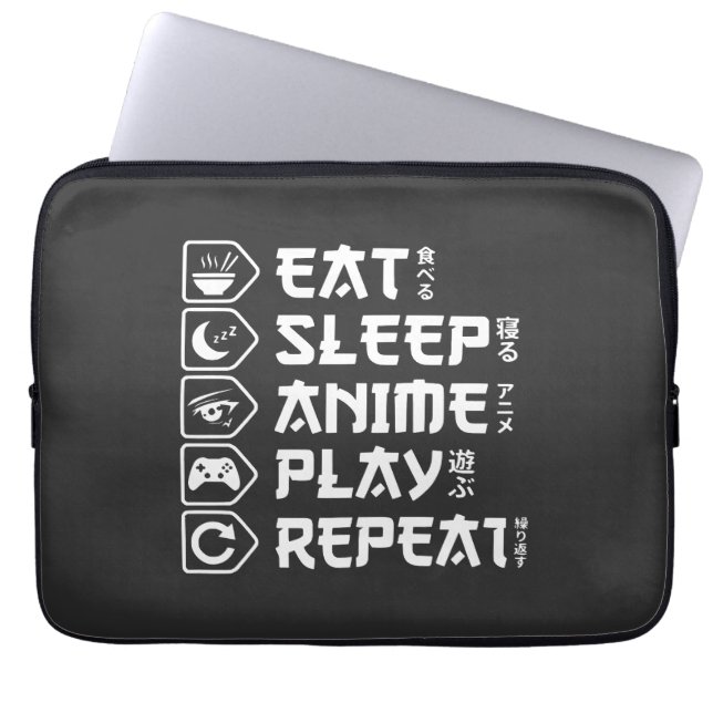 Eat Sleep Anime Play Repeat Otaku Anime Lifestyle Laptop Sleeve (Front)